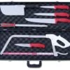Fischer Knife Case With 7 Red Handle Butcher Knives And Accessories -EdgeMaster Shop fischer 7 piece butcher knife case red handles