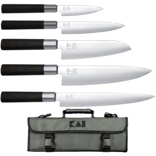 KAI Wasabi Black Knife Bag With 5 Knives EUROPE 6 KAI Wasabi Black Knife Bag With 5 Knives EUROPE -EdgeMaster Shop kai wasabi black knife bag 5 knives europe