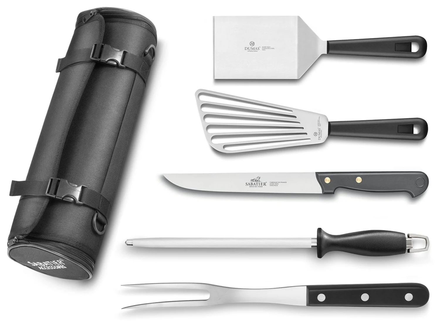 Sabatier And 32 Dumas Special BBQ 5-piece Tool Set With Roll Bag 3 Sabatier And 32 Dumas Special BBQ 5-piece Tool Set With Roll Bag