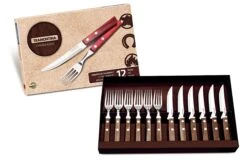 Tramontina Tableware Set With 6 Serrated Knives + 6 Forks, Brown Handles