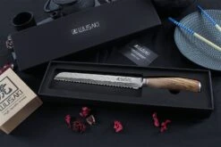 Wusaki Damas VG10 Bread Knife 20cm Olive Wood Handle -EdgeMaster Shop wusaki damas vg10 bread knife 20cm olive wood handle 1