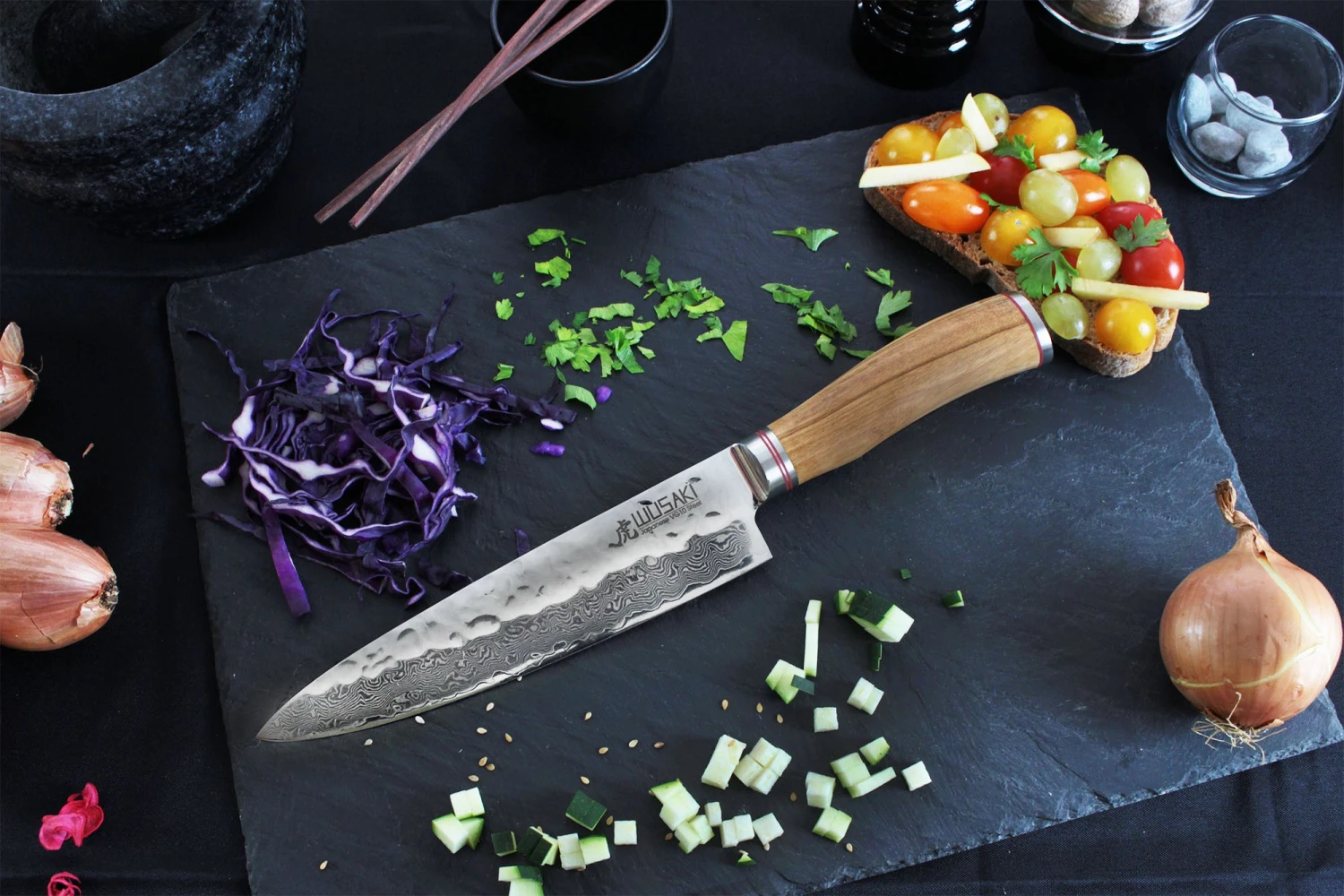 Wusaki Damas VG10 Chef Knife 20cm Olive Wood Handle 5 Wusaki Damas VG10 Chef Knife 20cm Olive Wood Handle - Image 3