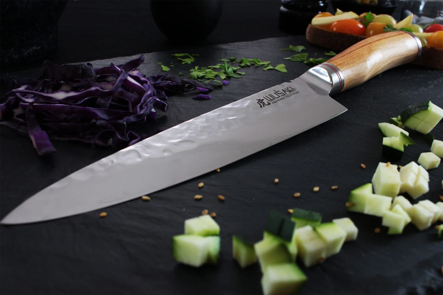 Wusaki Damas VG10 Chef Knife 20cm Olive Wood Handle 6 Wusaki Damas VG10 Chef Knife 20cm Olive Wood Handle - Image 4