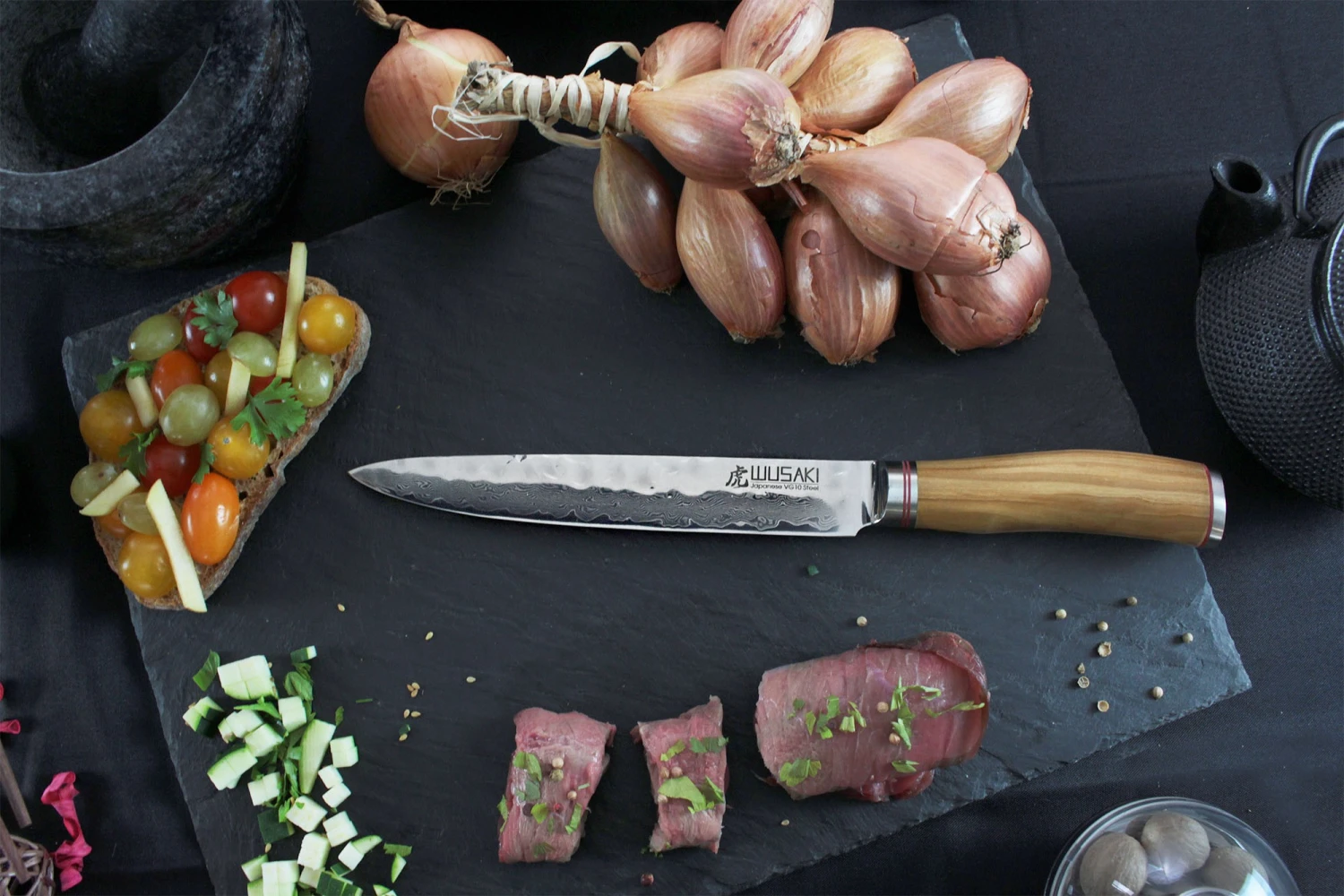 Wusaki Damas VG10 Set With 5 Kitchen Knives + 1 Roll Bag 7 Wusaki Damas VG10 Set With 5 Kitchen Knives + 1 Roll Bag - Image 5