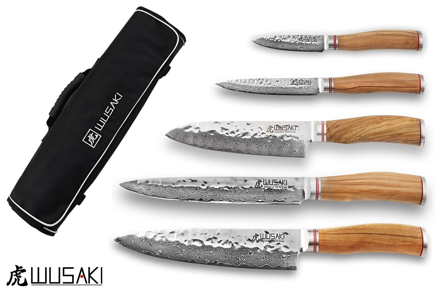 Wusaki Damas VG10 Set With 5 Kitchen Knives + 1 Roll Bag 3 Wusaki Damas VG10 Set With 5 Kitchen Knives + 1 Roll Bag